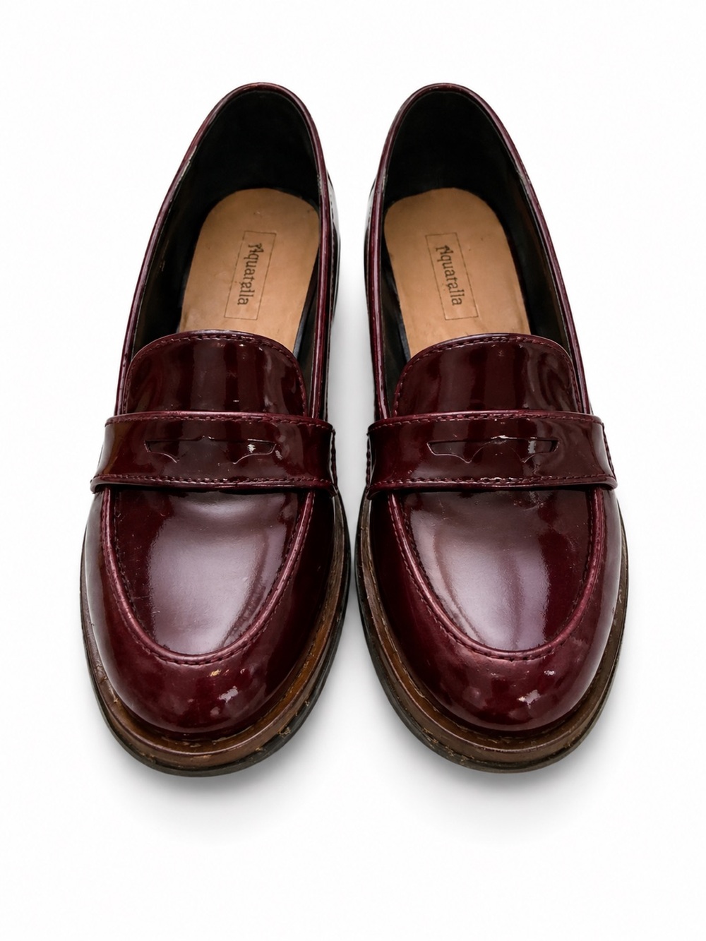 Aquarella Burgundy Patent Loafers Lug Sole Size 35 EU